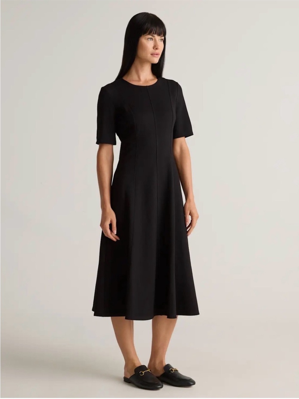 Quince Women Ultra-Stretch Ponte Short Sleeve Midi Dress Black Medium M